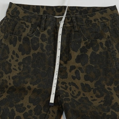 Leopard Print Barrel Leg Jeans Brown Animal Print - M