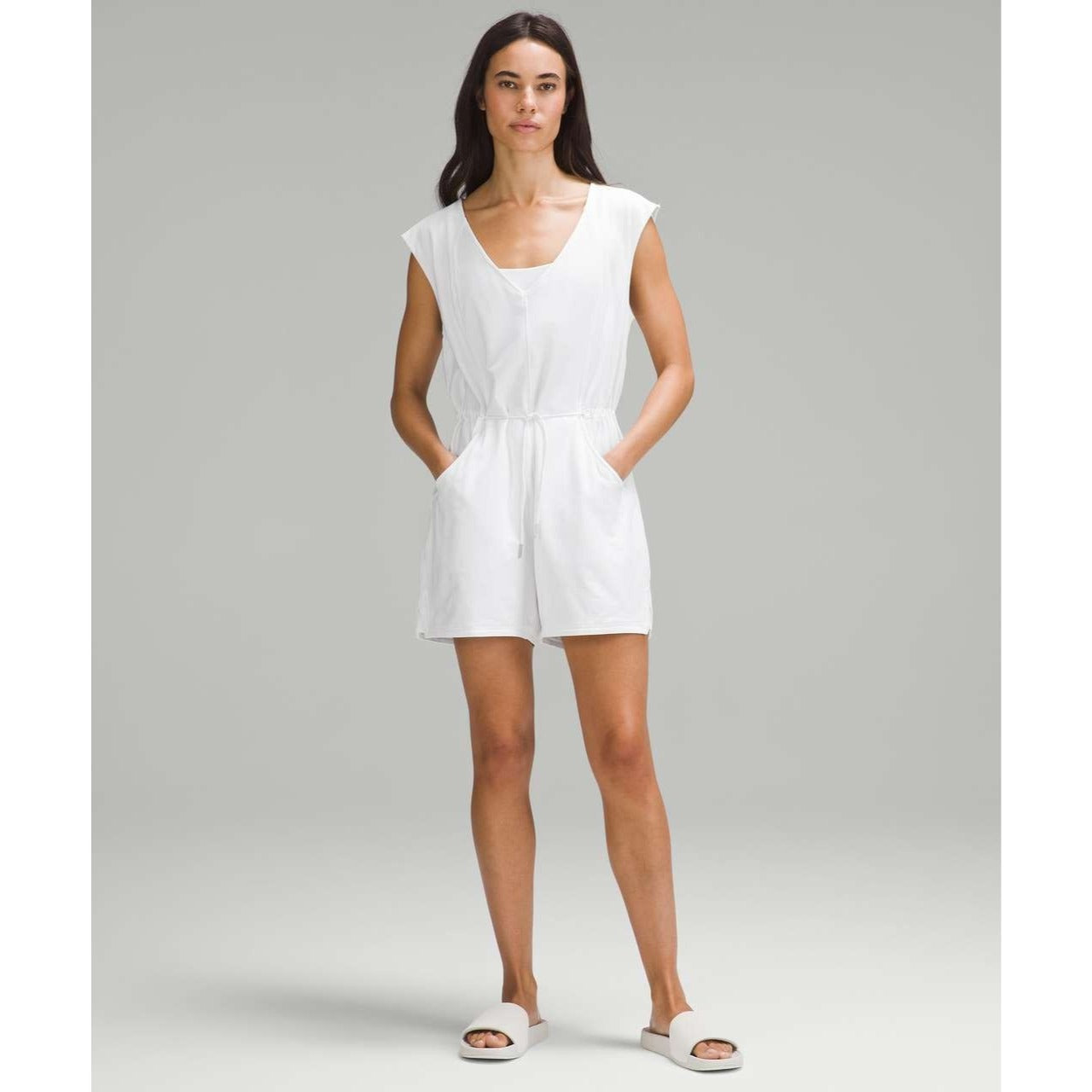 Lululemon French Terry V Neck Romper White Adjustable Waistband - 10