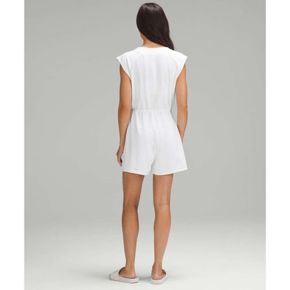 Lululemon French Terry V Neck Romper White Adjustable Waistband - 10