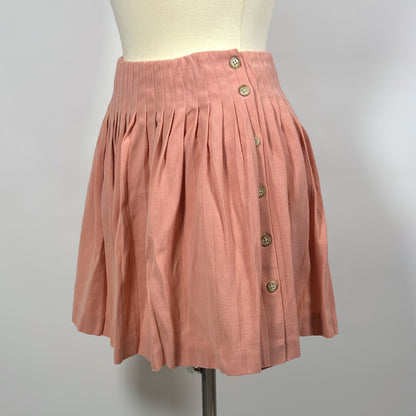 DKNY Pleated Wool Mini Skirt Side Button Detail Pink Vintage 90s Y2K - S