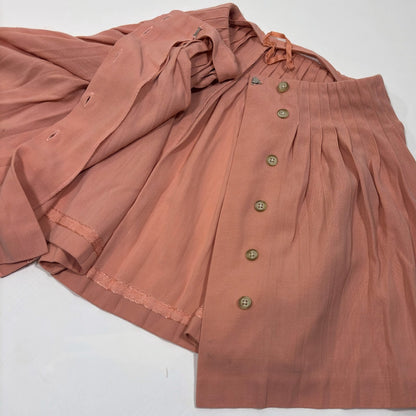 DKNY Pleated Wool Mini Skirt Side Button Detail Pink Vintage 90s Y2K - S
