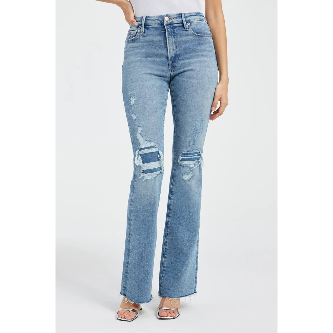 Good American Good Classic Distressed Light Wash Bootcut Jeans - 6/28