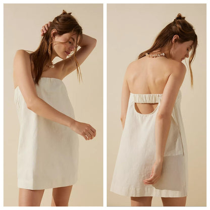 Free People Cotton-Linen Strapless Mini Dress - M