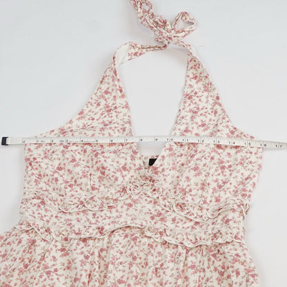 Trixxi Ruffled Trim Halter Mini Dress Feminine Floral Pink - M
