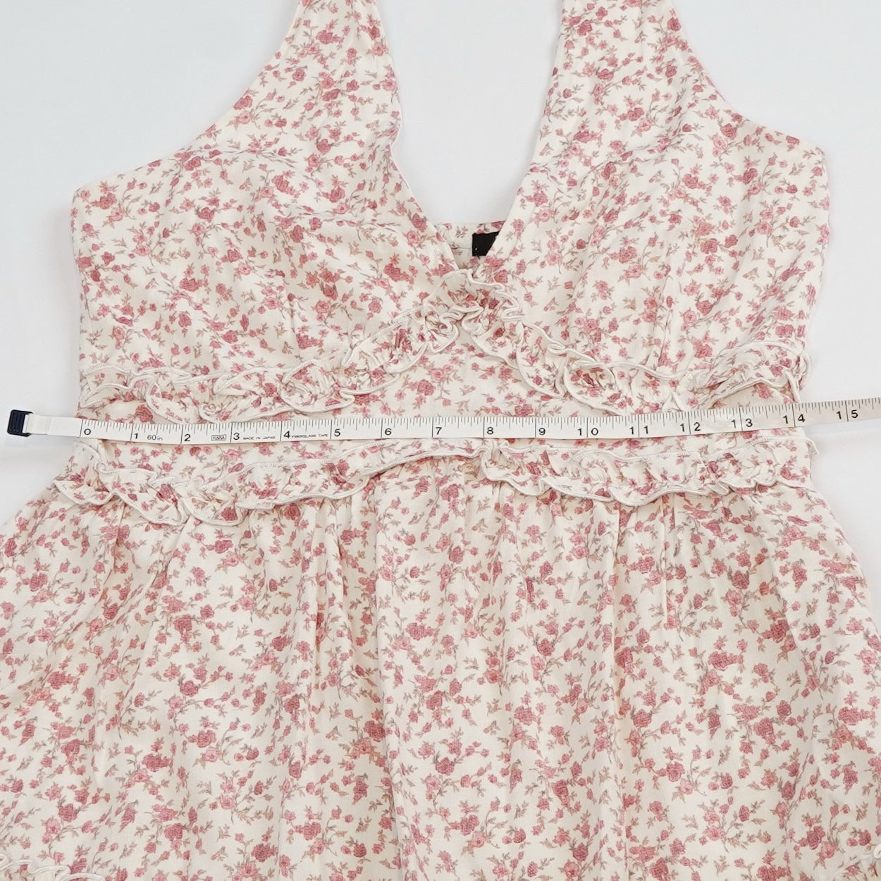 Trixxi Ruffled Trim Halter Mini Dress Feminine Floral Pink - M