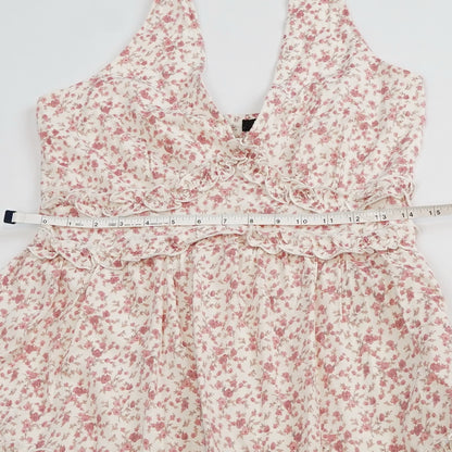 Trixxi Ruffled Trim Halter Mini Dress Feminine Floral Pink - M