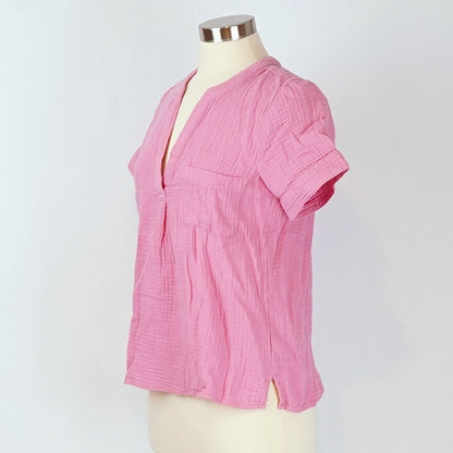 J Crew V-neck Double Gauze Popover Short Sleeve Blouse Bubblegum Pink - XS