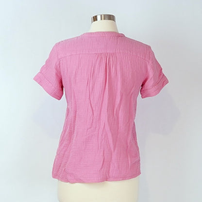 J Crew V-neck Double Gauze Popover Short Sleeve Blouse Bubblegum Pink - XS