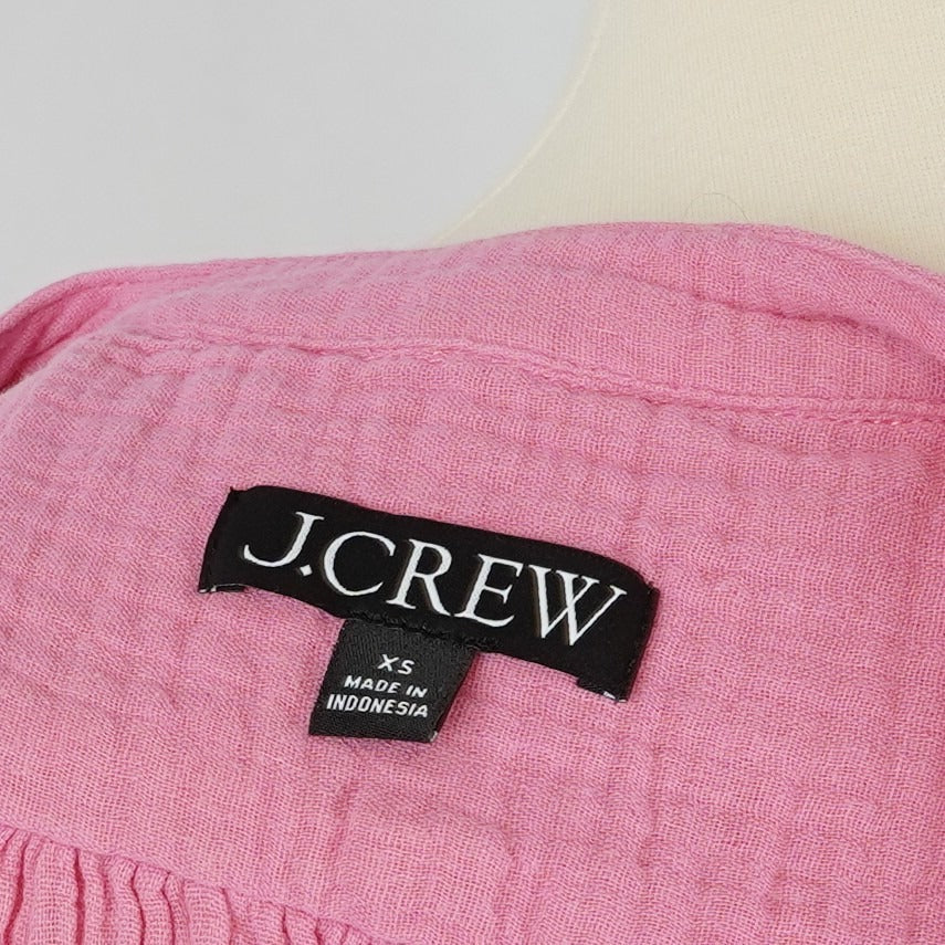 J Crew V-neck Double Gauze Popover Short Sleeve Blouse Bubblegum Pink - XS