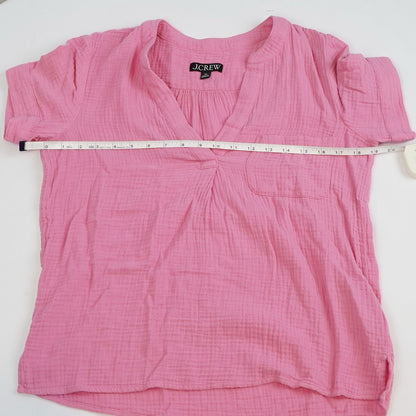 J Crew V-neck Double Gauze Popover Short Sleeve Blouse Bubblegum Pink - XS