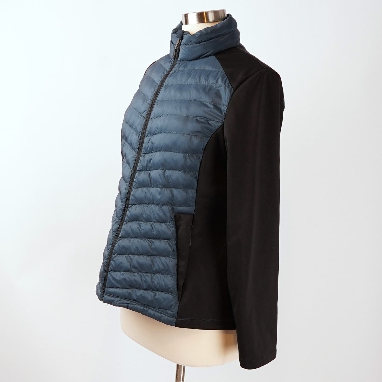 32 Degrees Mixed Media Lightweight Puffer Jacket Teal Black - M