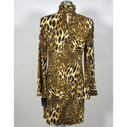 INC Animal Print Bell Sleeve Mock Neck Keyhole Retro Dress NWT - Large