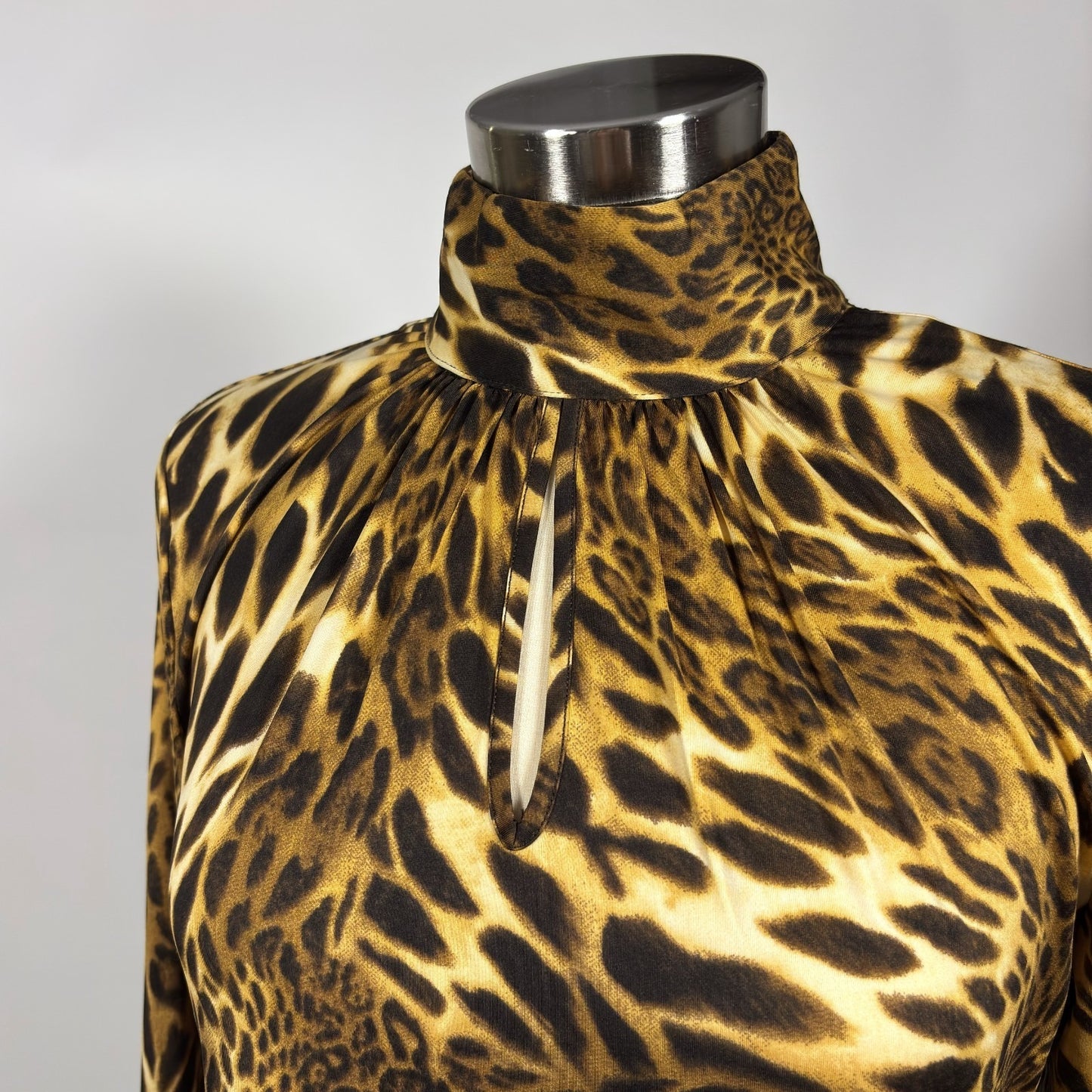 INC Animal Print Bell Sleeve Mock Neck Keyhole Retro Dress NWT - Large