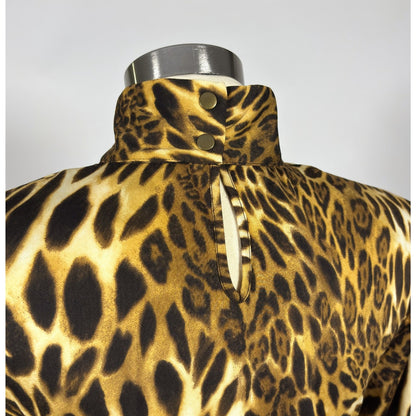 INC Animal Print Bell Sleeve Mock Neck Keyhole Retro Dress NWT - Large