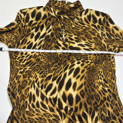 INC Animal Print Bell Sleeve Mock Neck Keyhole Retro Dress NWT - Large