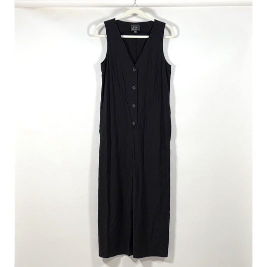 Leo & Sage Sleeveless Wide Leg Jumpsuit V Neck Black Pockets - S