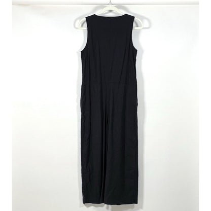 Leo & Sage Sleeveless Wide Leg Jumpsuit V Neck Black Pockets - S