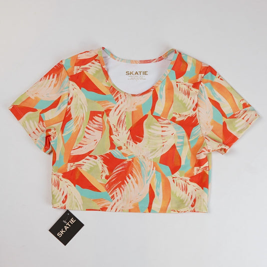 Skatie Piper Swim Top Rashguard Tropical Sunset Print - M