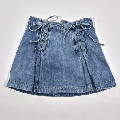 Free People Lace Up A-Line Pleated Denim Mini Skirt - 4