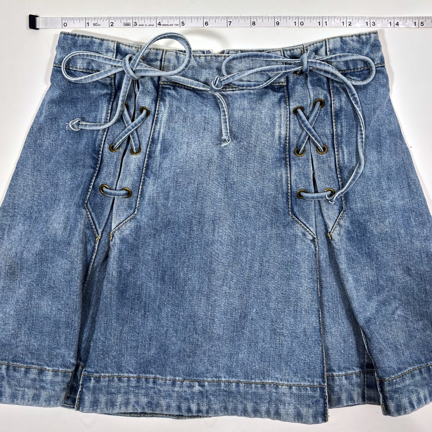 Free People Lace Up A-Line Pleated Denim Mini Skirt - 4