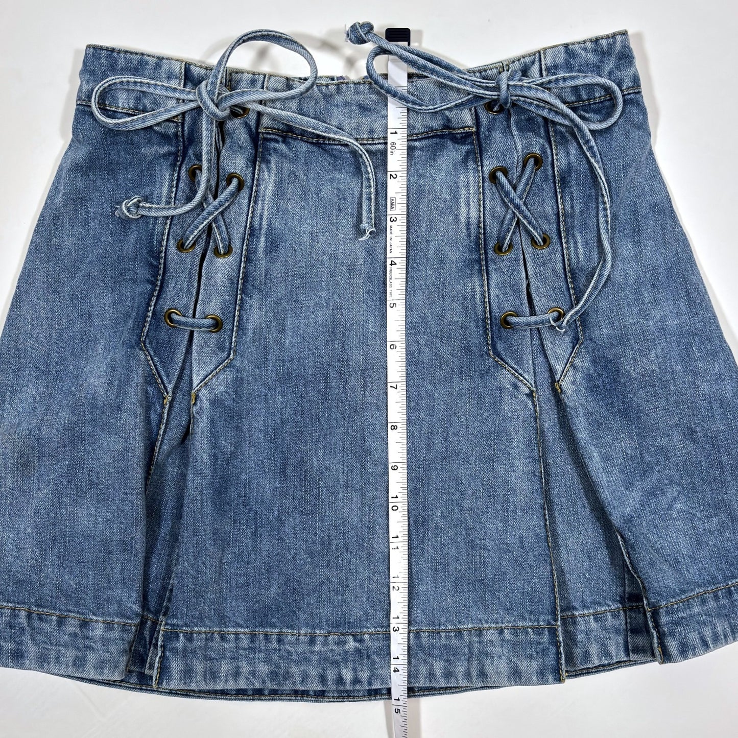 Free People Lace Up A-Line Pleated Denim Mini Skirt - 4