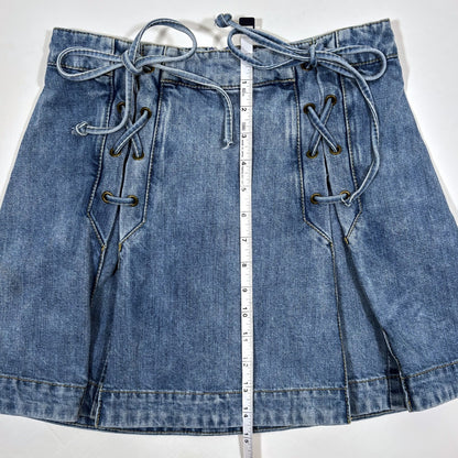 Free People Lace Up A-Line Pleated Denim Mini Skirt - 4