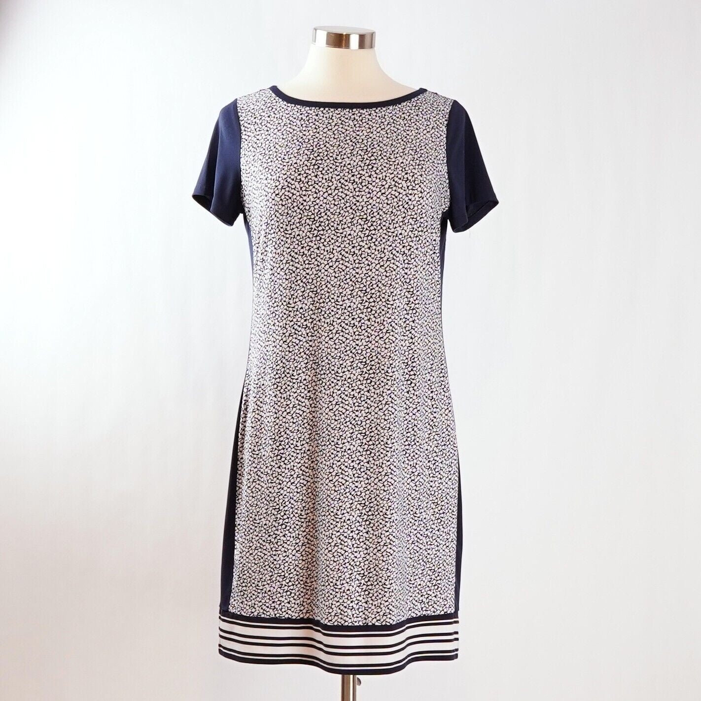 Michael Kors Navy White Short Sleeve Shift Dress - M