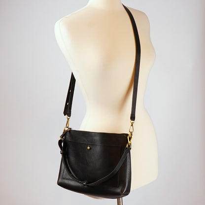 Madewell The Transport Shoulder Crossbody True Black Leather Gold Hardware