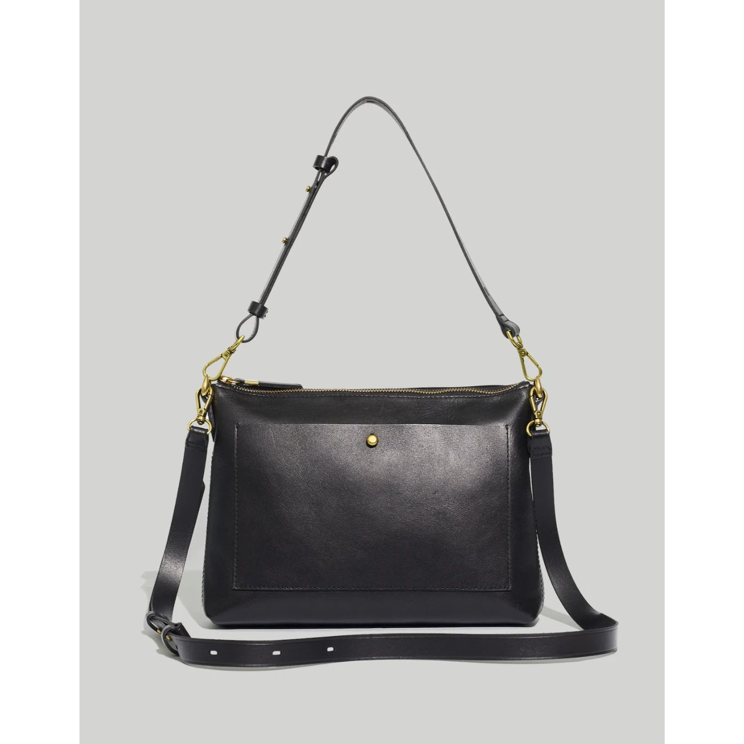 Madewell The Transport Shoulder Crossbody True Black Leather Gold Hardware