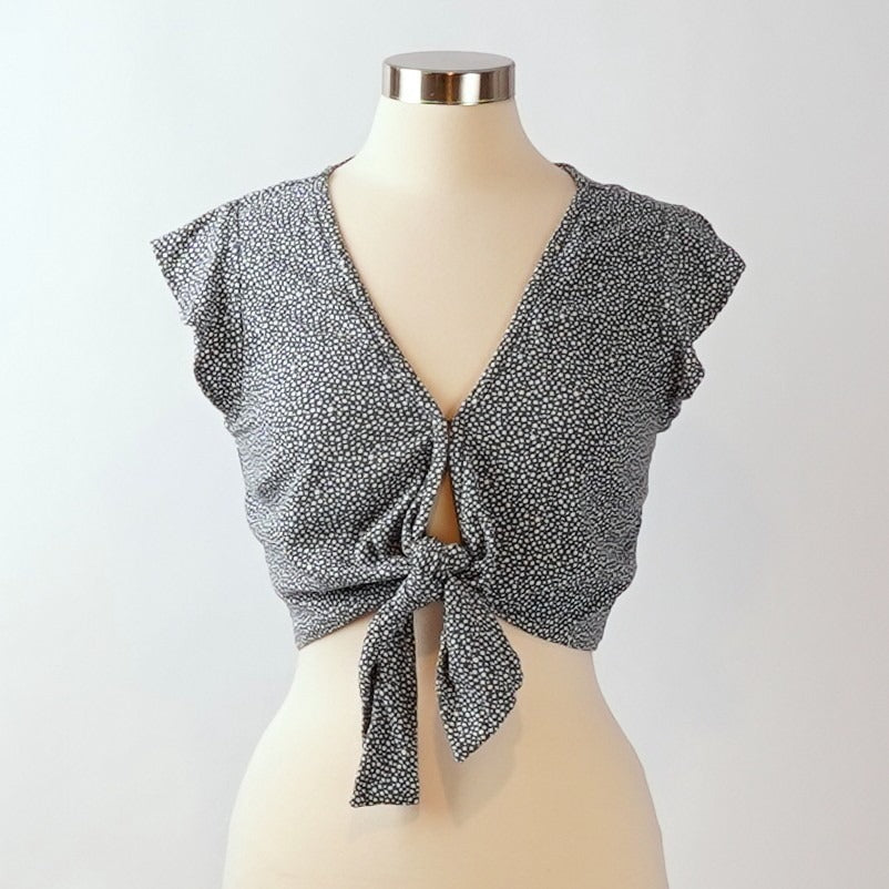 Abercrombie & Fitch Tie Front Flutter Sleeve Blouse Dusty Blue - S