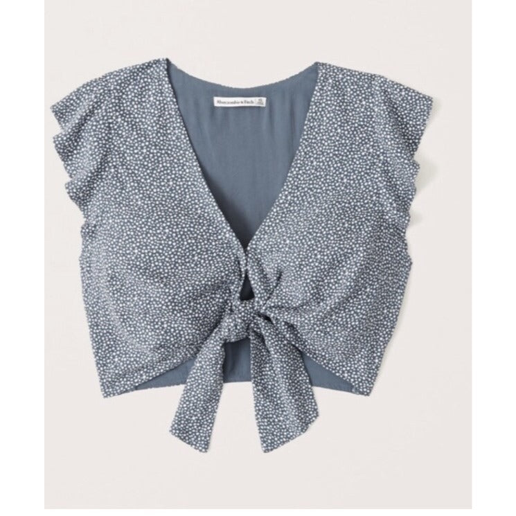Abercrombie & Fitch Tie Front Flutter Sleeve Blouse Dusty Blue - S