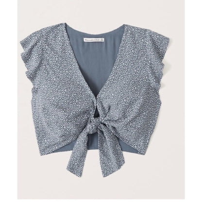 Abercrombie & Fitch Tie Front Flutter Sleeve Blouse Dusty Blue - S