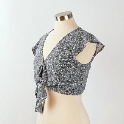 Abercrombie & Fitch Tie Front Flutter Sleeve Blouse Dusty Blue - S