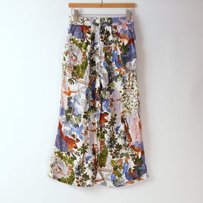Nicole Miller 100% Linen Wide Leg Crop Pants Tropical Print - S