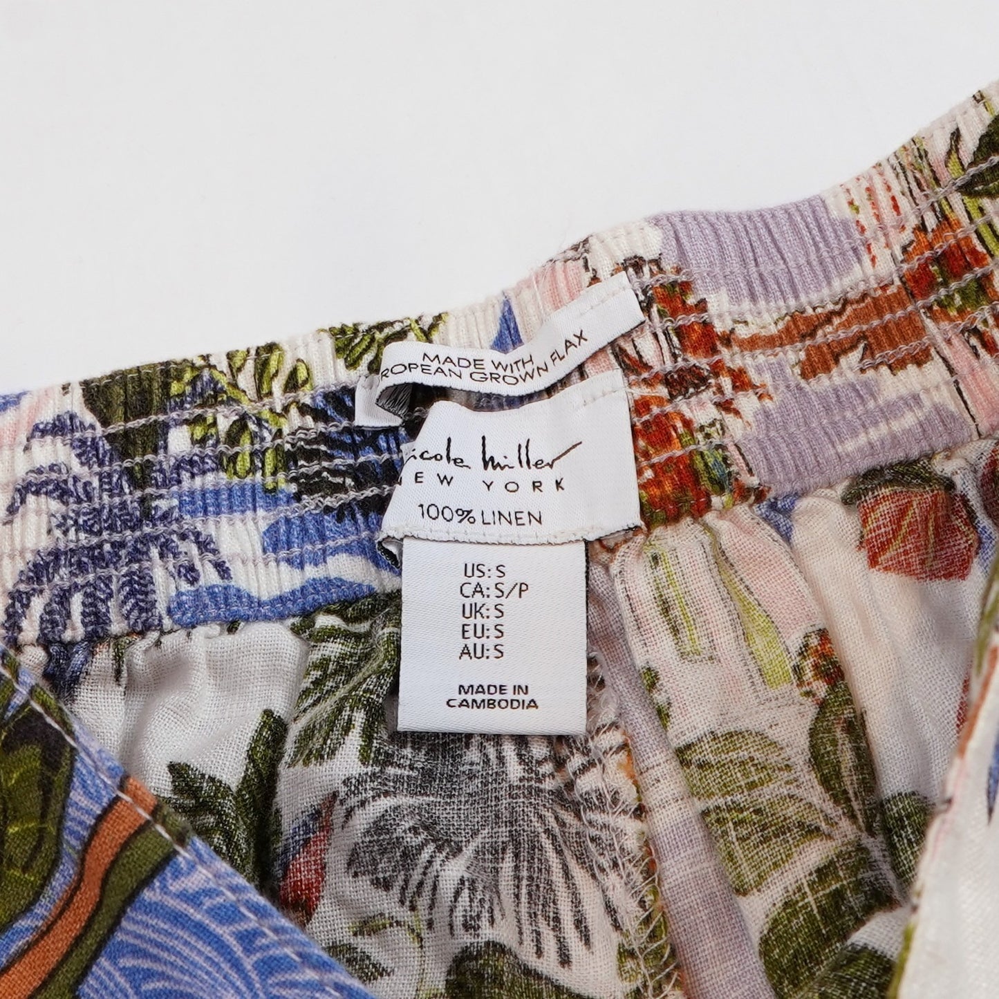 Nicole Miller 100% Linen Wide Leg Crop Pants Tropical Print - S