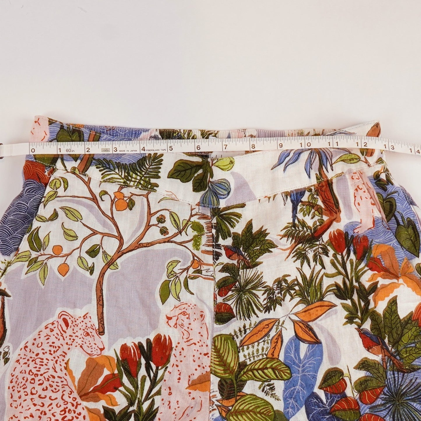 Nicole Miller 100% Linen Wide Leg Crop Pants Tropical Print - S