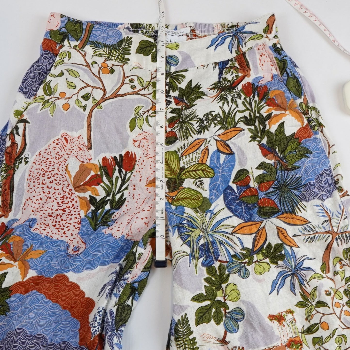 Nicole Miller 100% Linen Wide Leg Crop Pants Tropical Print - S