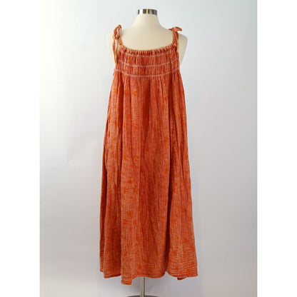 Free People Azure Maxi Dress Orange Gauze Shirred - M