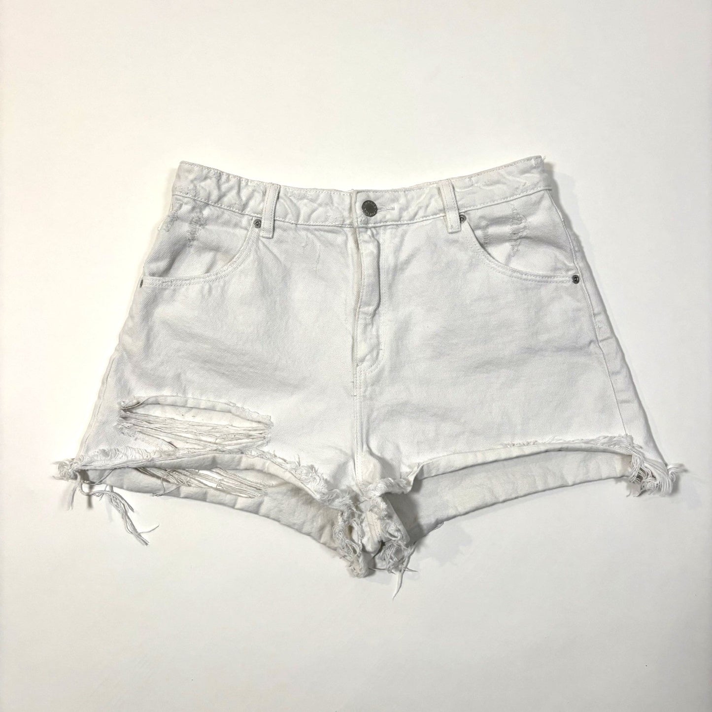 Rollas Cutoff Denim Jean Shorts High Rise Slim Dusters White Distressed - 30