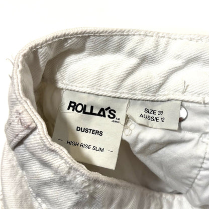 Rollas Cutoff Denim Jean Shorts High Rise Slim Dusters White Distressed - 30