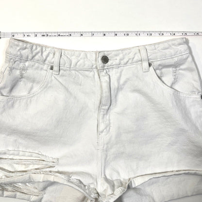 Rollas Cutoff Denim Jean Shorts High Rise Slim Dusters White Distressed - 30