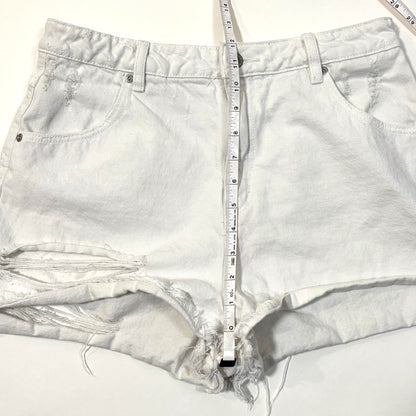 Rollas Cutoff Denim Jean Shorts High Rise Slim Dusters White Distressed - 30