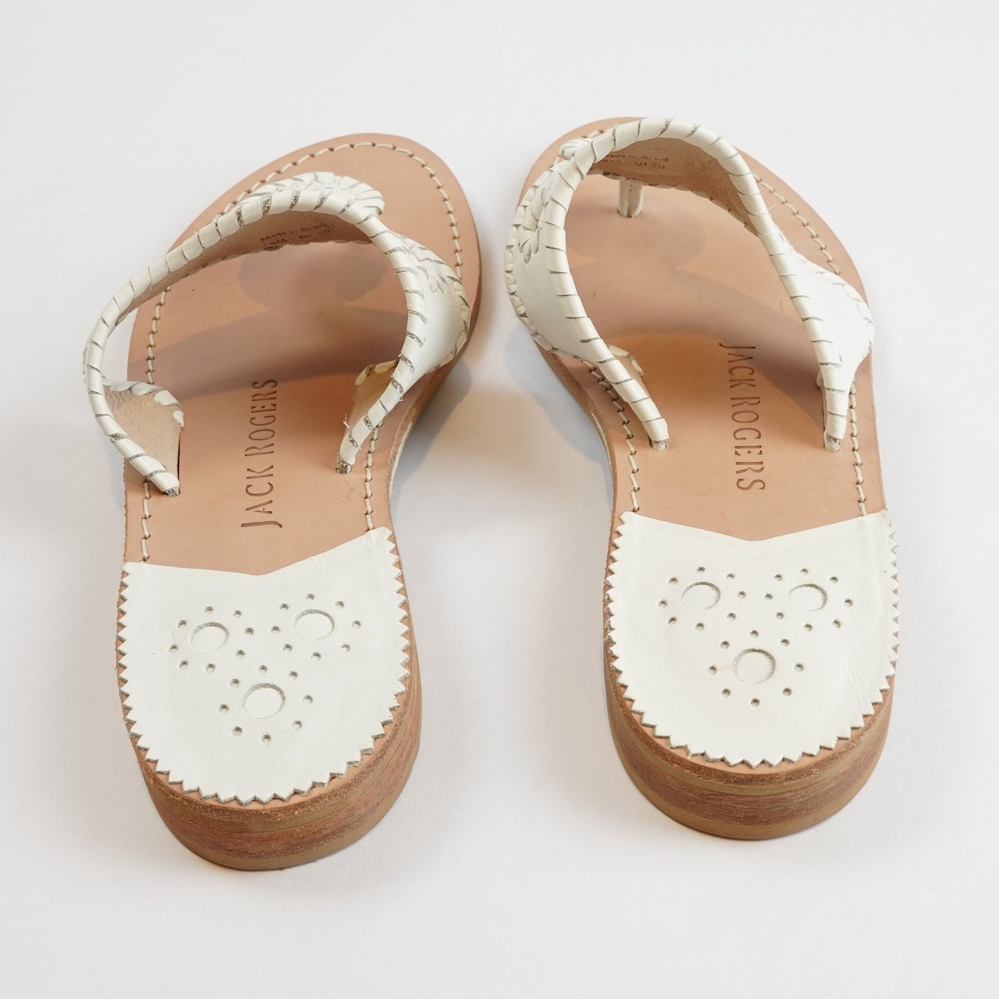 Jack Rogers Signature Flat Leather Sandal White - 7.5