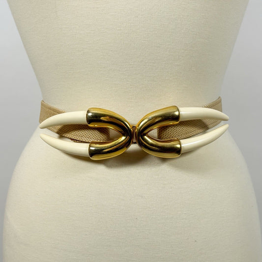 Alexis Kirk VTG Statement Belt Lucite Horn Cream Gold Adjustable S/M