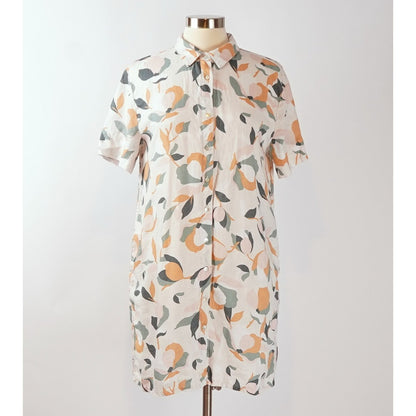 Rachel Zoe Linen Floral Short Sleeve Button Front Shirt Dress - M