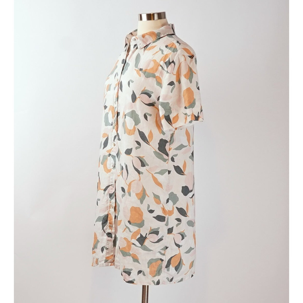 Rachel Zoe Linen Floral Short Sleeve Button Front Shirt Dress - M