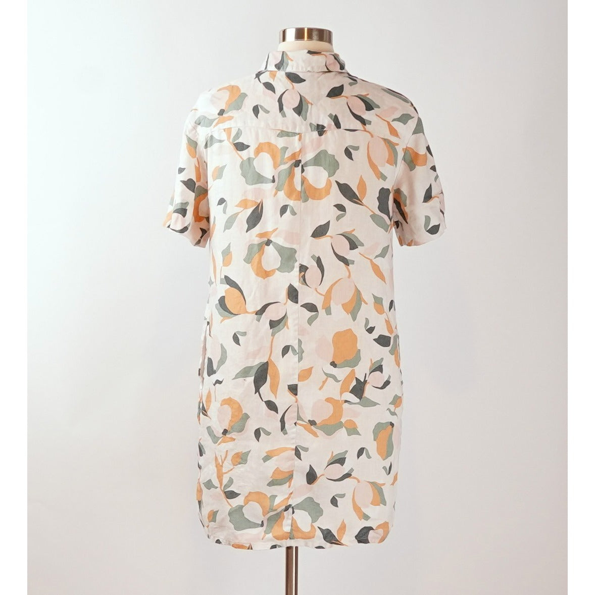 Rachel Zoe Linen Floral Short Sleeve Button Front Shirt Dress - M