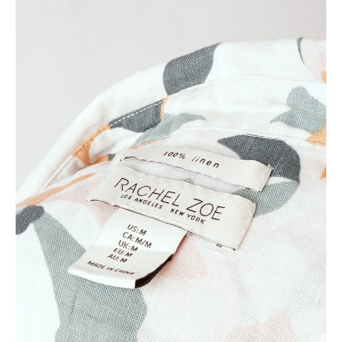 Rachel Zoe Linen Floral Short Sleeve Button Front Shirt Dress - M