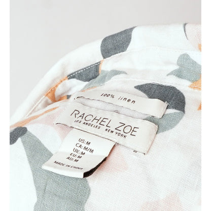 Rachel Zoe Linen Floral Short Sleeve Button Front Shirt Dress - M