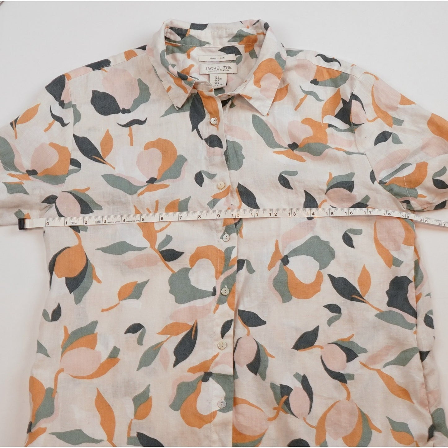 Rachel Zoe Linen Floral Short Sleeve Button Front Shirt Dress - M